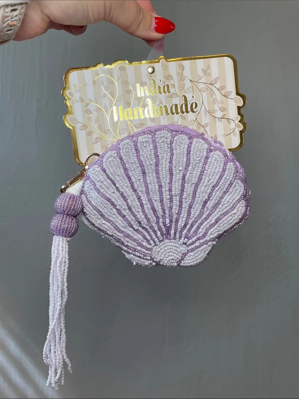 Handmade Beaded Shell Coin Purse - Lavender & White - NWT